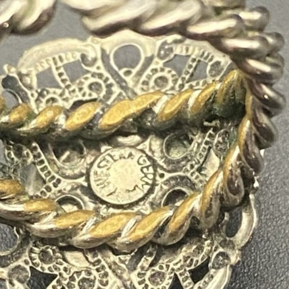 Vintage Signed Western Germany Ring MOP Filigree Silver Tone Adjustable LOOK - Picture 6 of 13
